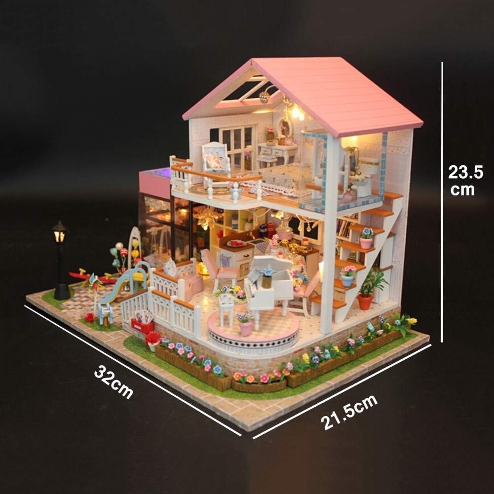 Generico Kit per Casa delle Bambole in Miniatura con Mobili in Legno E Luce LED Miniature da Costruire