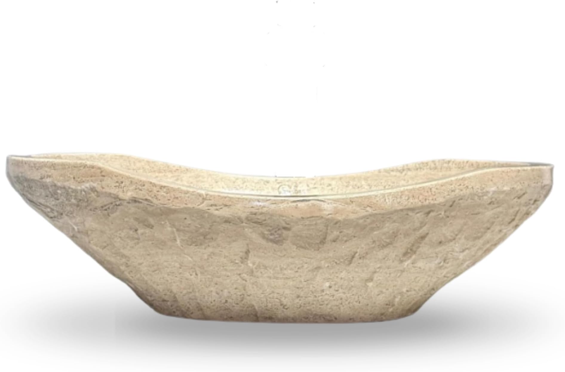 Oval Travertine Vessel Sink – Natural Stone Wash Basin, Hand-Carved Bathroom Sink with Chiseled Exterior & Polished Interior, Above Counter Vanity Basin (Includes Matching Soap Tray)