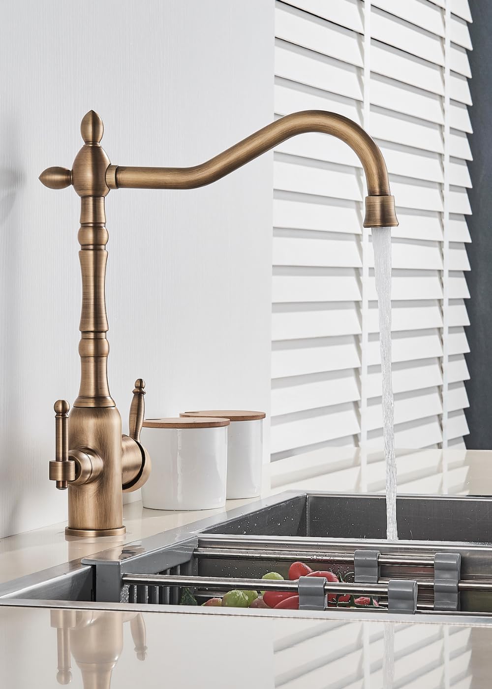 Ari 3-Wege Küchenarmatur Spültischarmatur Wasserhahn Mischbatterie Trinkwasser Messing Klassik Design Retro