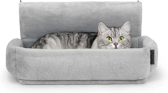 Hamac chauffant pour chat avec peluche lavable et crochets métalliques, gris clair