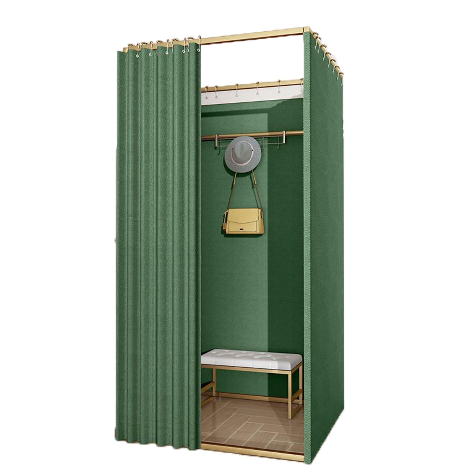 Cabine d'essayage temporaire pour défilés de mode et boutiques éphémères vert foncé