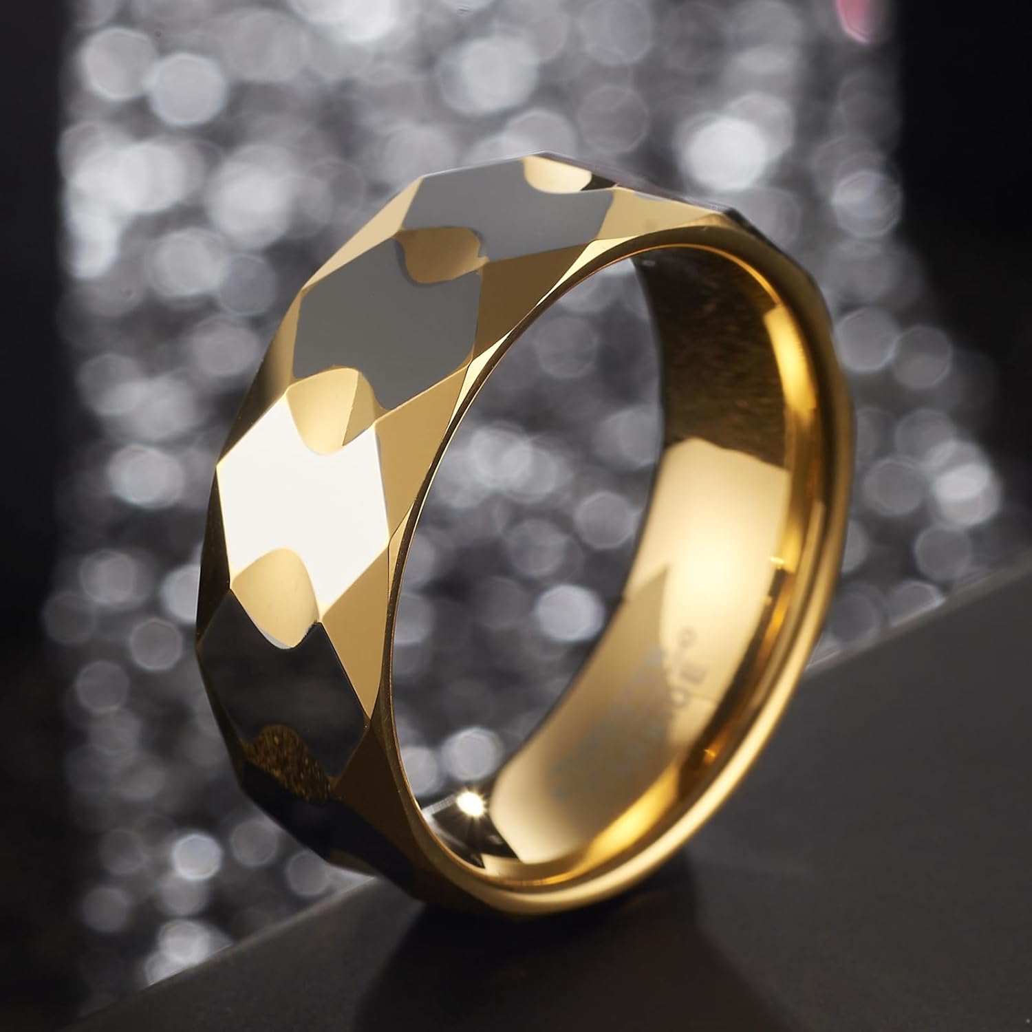 8mm Unisex Tungsten Wedding Band, Infinity Gleam Faceted Design