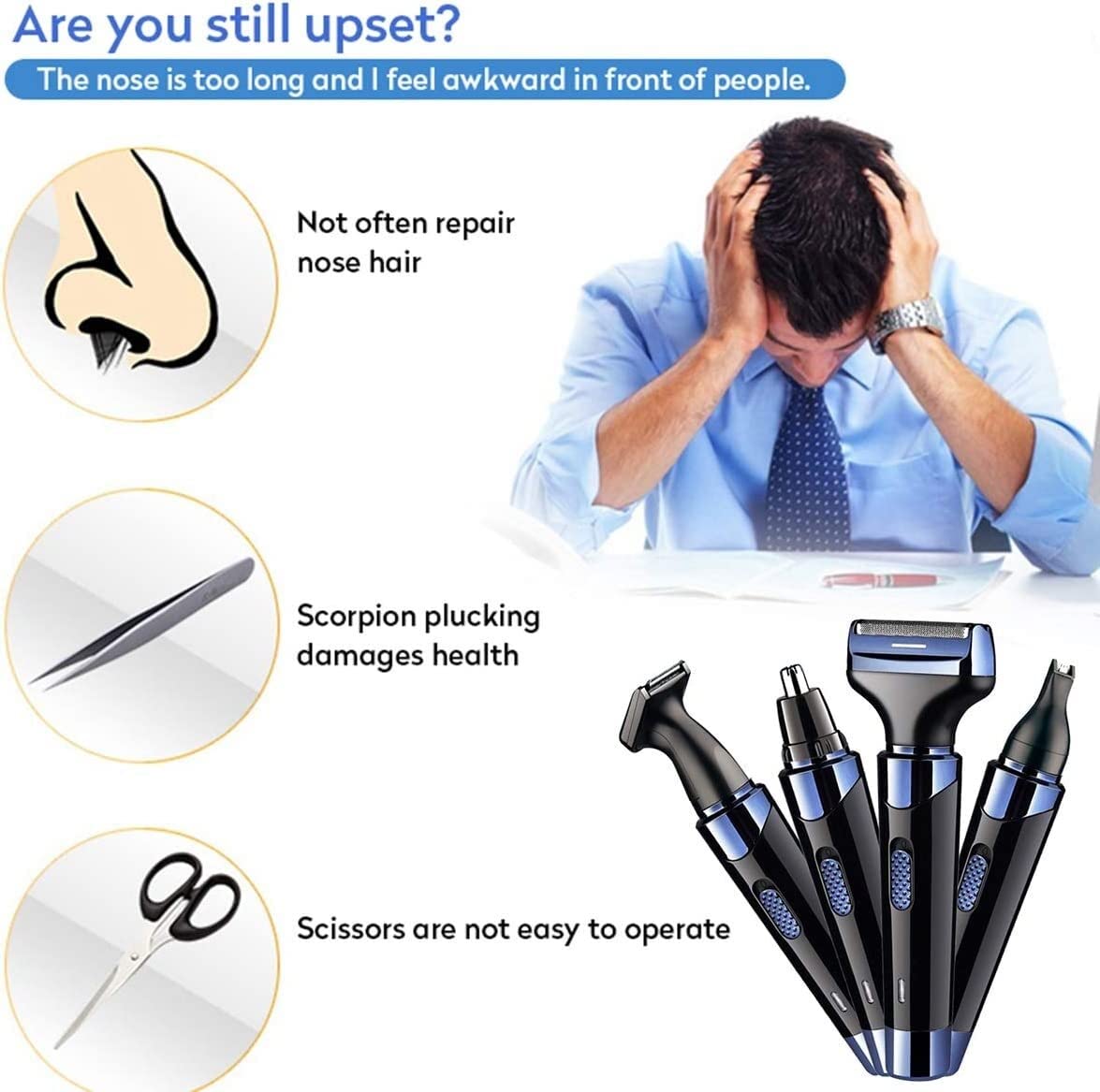 ARTSZY Rasoliera Multifunzione 4 in 1 Trimmer Elettrico Set da Uomo Naso peli smerata Kit di Rasoio for Barba