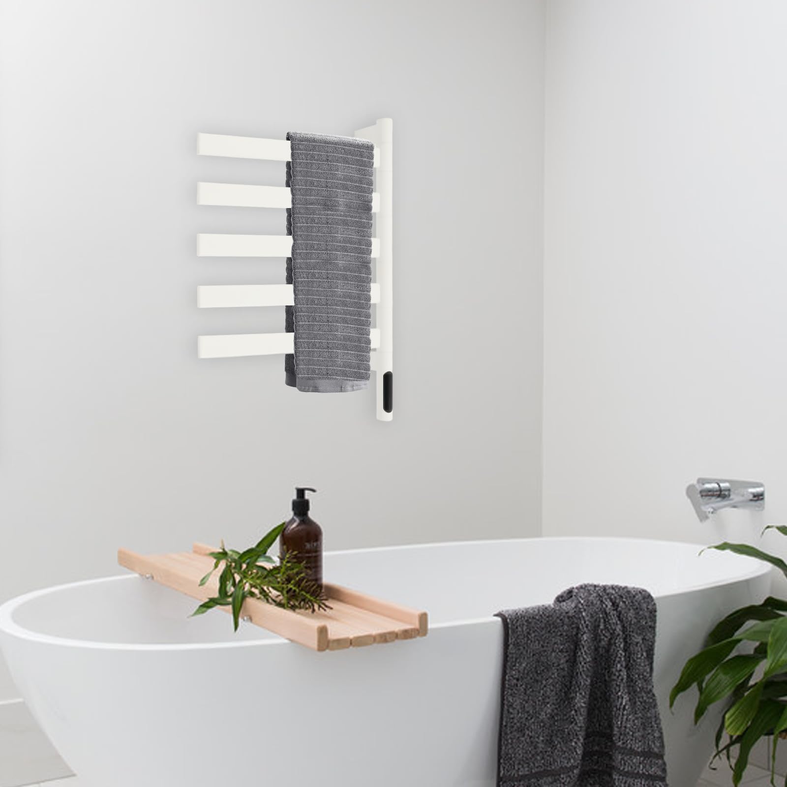 Weißer 5-stabiger Elektrischer Handtuchwärmer – Drehbar | Schnellheizung & Timer-Funktion | Ideal Für Badezimmer | Wellnessbereich & Gäste-WC – Stilvoll | Praktisch & Platzsparend