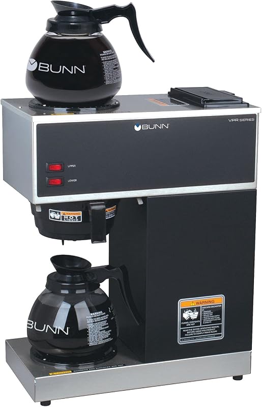 BUNN 33200.0015 VPR-2GD Cafetera comercial de 12 tazas con calentadores superiores e inferiores y dos decantadores de vidrio, negro, inoxidable, estándar