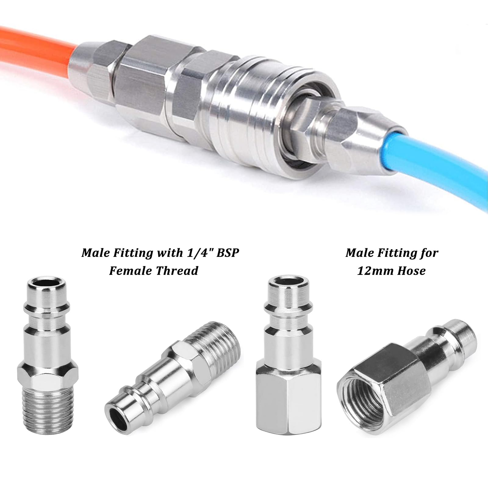 Begpoee 10 Pieces Air Line Couplings, Air Coupler and Plug Set, 1/4 Euro/Bsp Airline Fittings, Thread Coupler Tools Set - Image 4