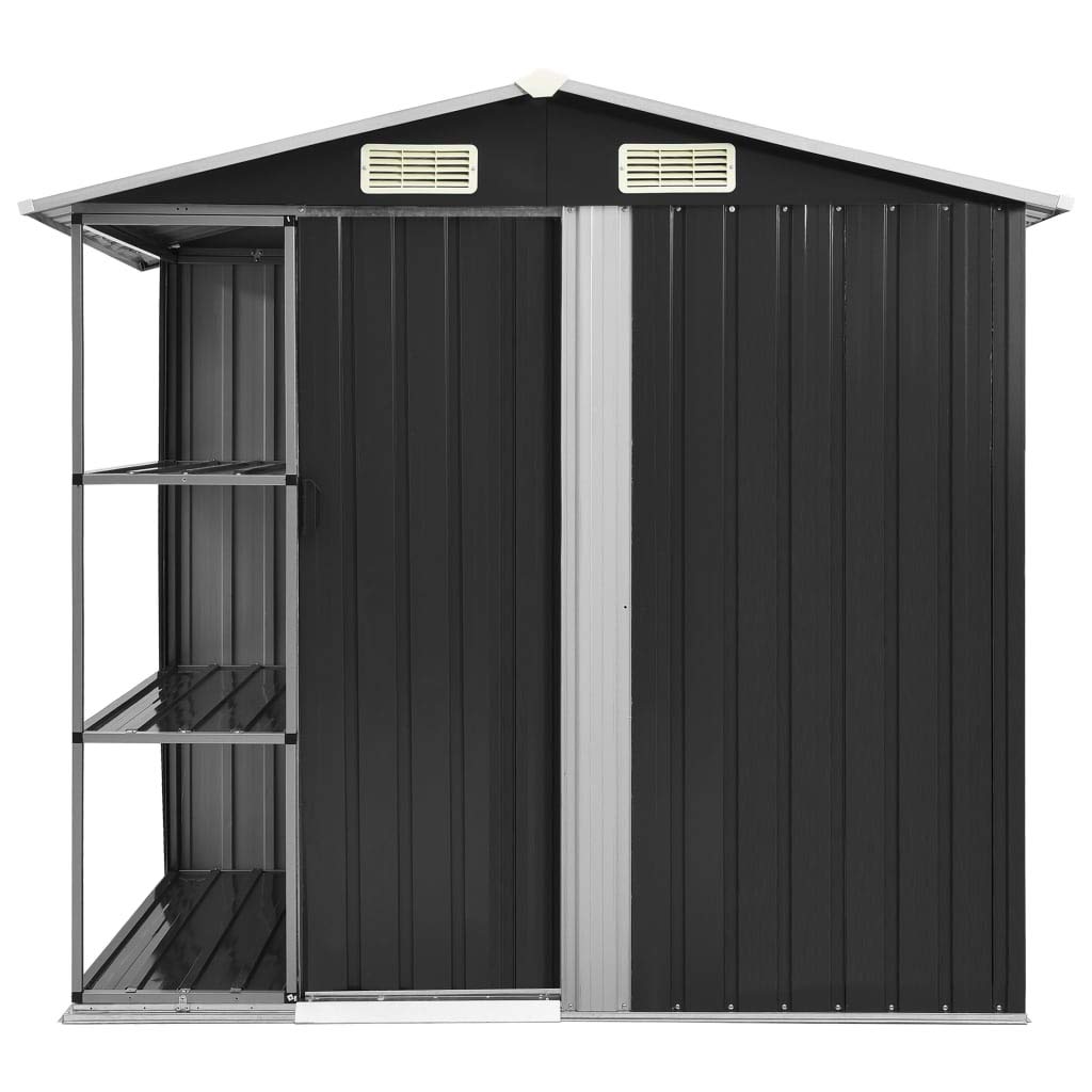 Tidyard Gerätehaus mit 4 Lüftungsklappen Geräteschuppen Outdoor Gartenhaus Schuppen Metallgerätehaus Anthrazit 205x130x183 cm Eisen