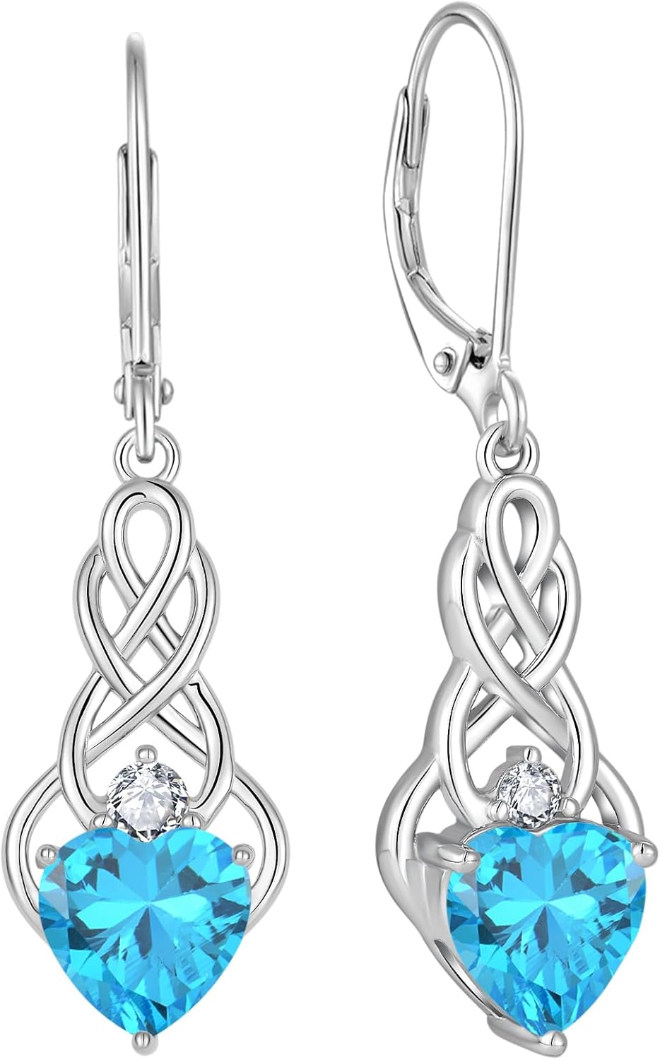 FJ Infinity Celtic Knot Earrings 925 Sterling Silver Dangle Drop Birthstone Earrings Irish Good Luck Jewelry for Women