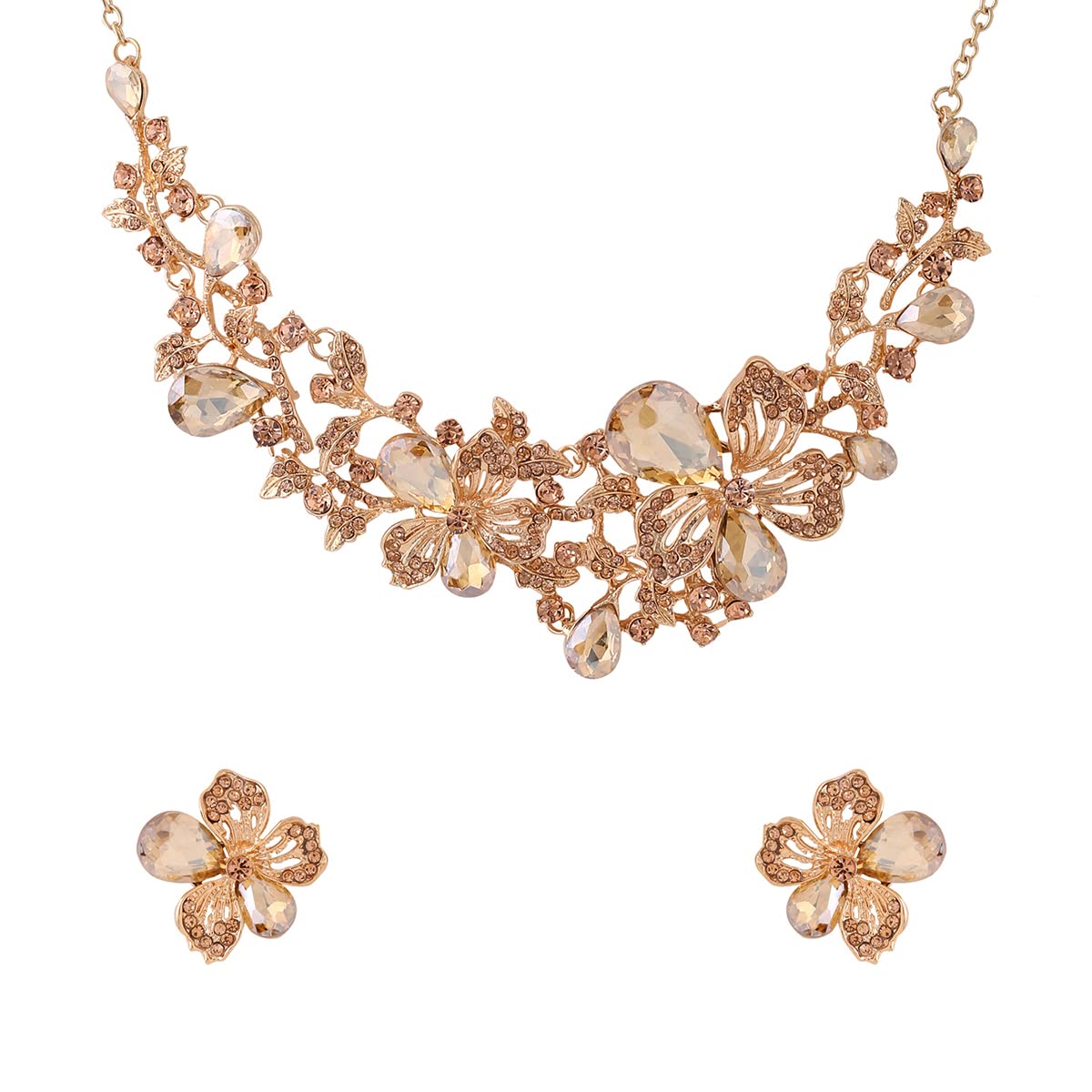 Yellow Chimes Jewellery Set For Women Rose Gold Plated Floral Designed Crystal Necklace Set For Women and Girls (B0B5QSPWG6) Amazon Price History, Amazon Price Tracker