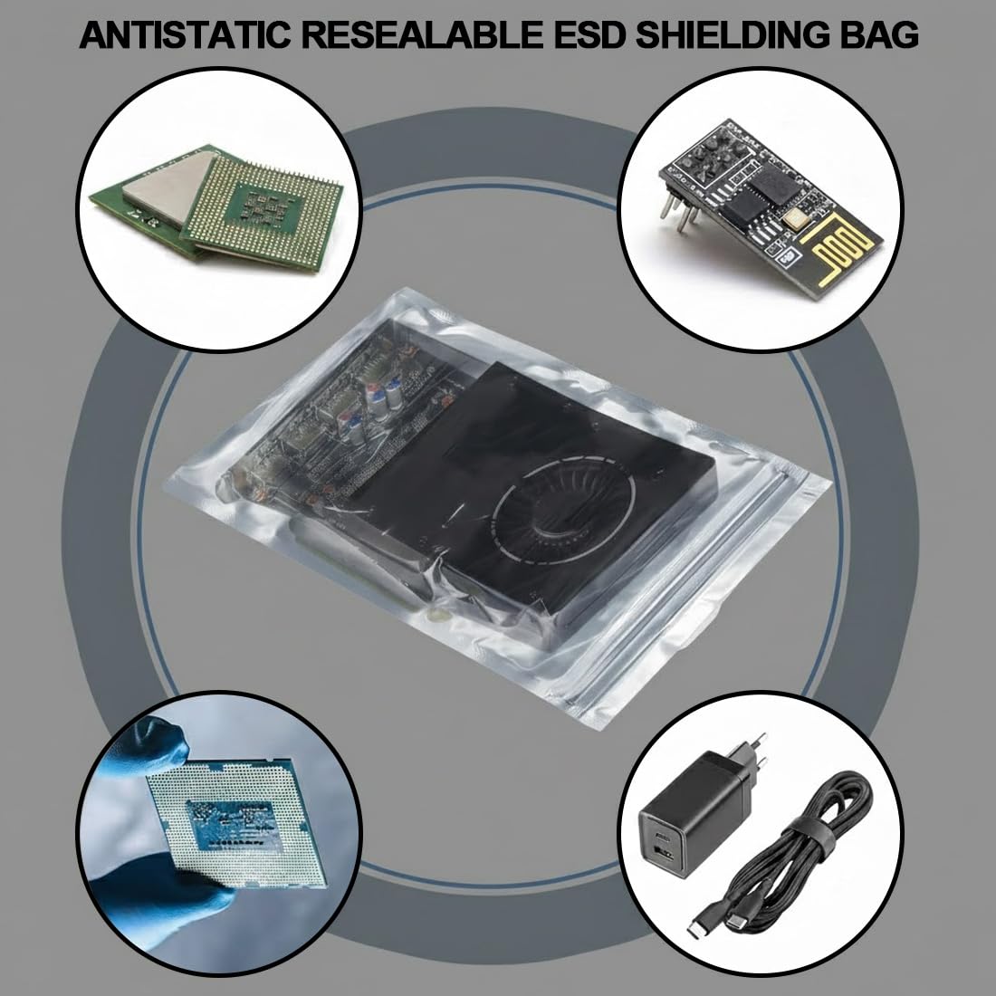 50 sztuk Resealable Antistatic ESD Shielding Bags for PC Accessories and Sensitive Electronic Components