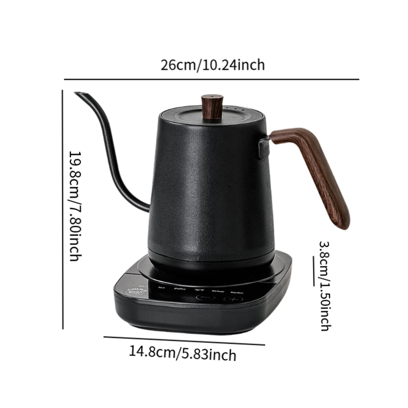Bollitore a Collo di Cigno da 1000 W, rapido Riscaldamento, Display della Temperatura Integrato, Nero