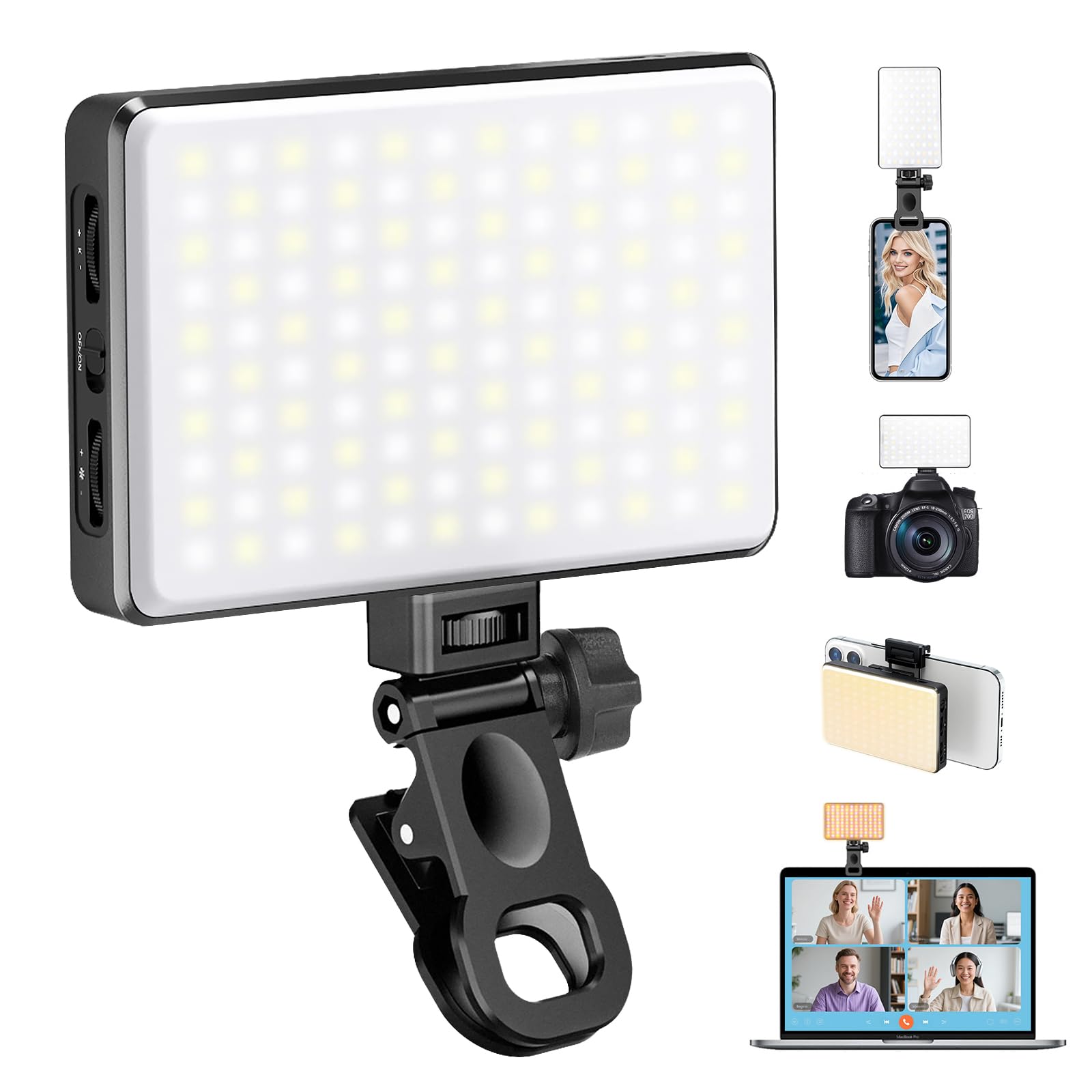 168 LED Phone Light, Selfie Light for iPhone/iPad/Camera, Portable Video Conference Lighting with Clip, Rechargeable 3000mAh CRI 95+, 3 Lights Modes