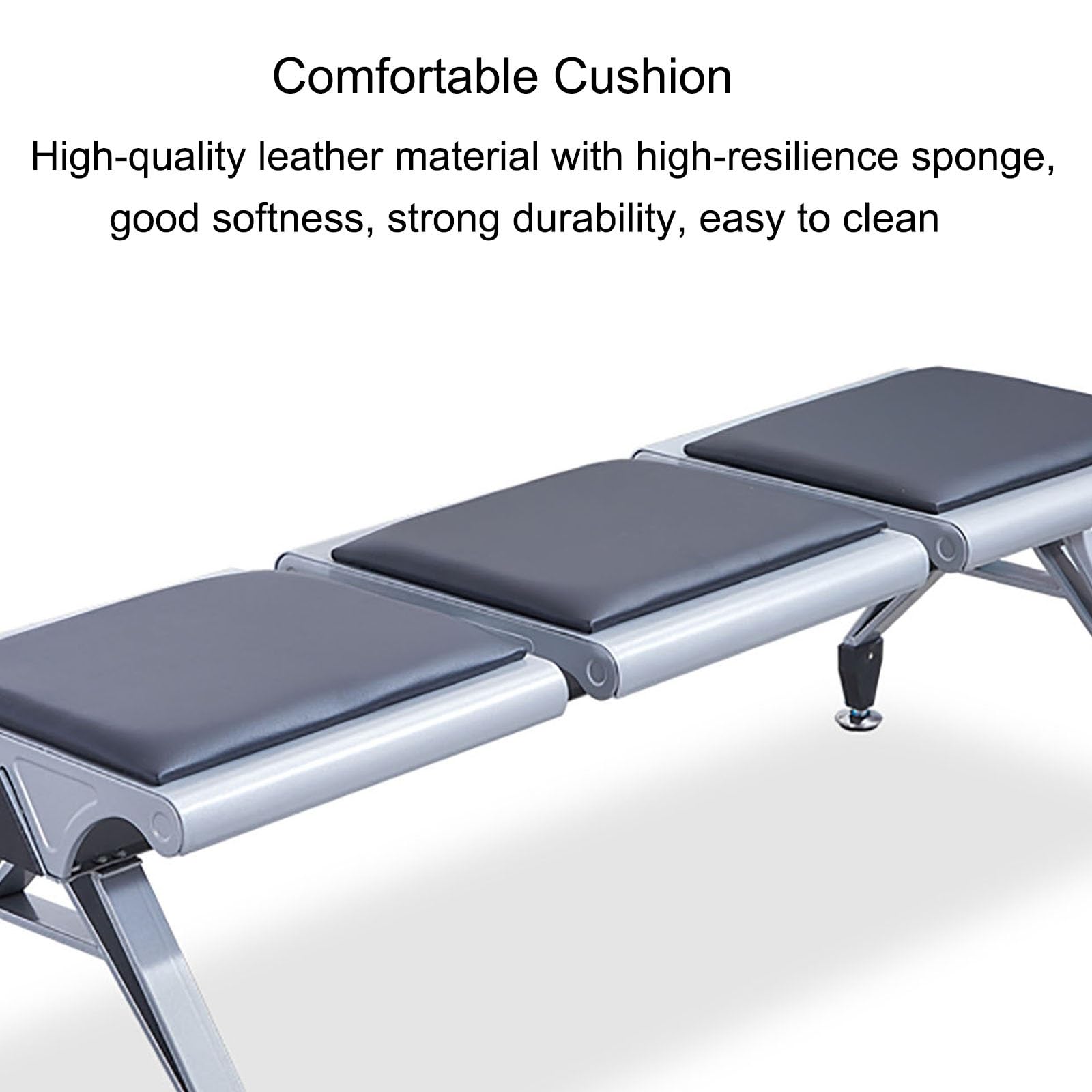 Set di 3 panchine per sala d'attesa, struttura in acciaio a 5 posti, con cuscino in pelle, ideale per ufficio, reception, aeroporto, ospedale, banca, lounge, design