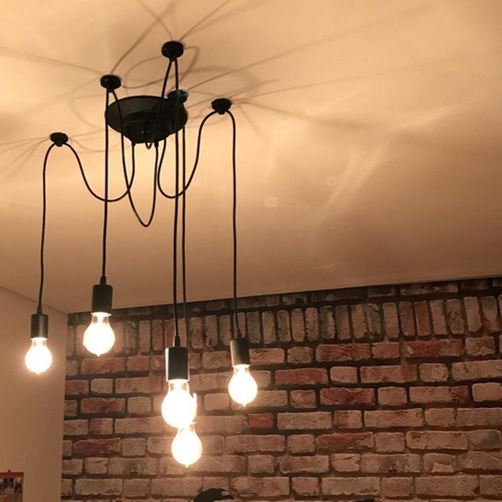 Lampadario Vintage 5 Teste Sospensione | Stile Industriale | Attacco E27 | Cavi Regolabili 120cm - Foto 4