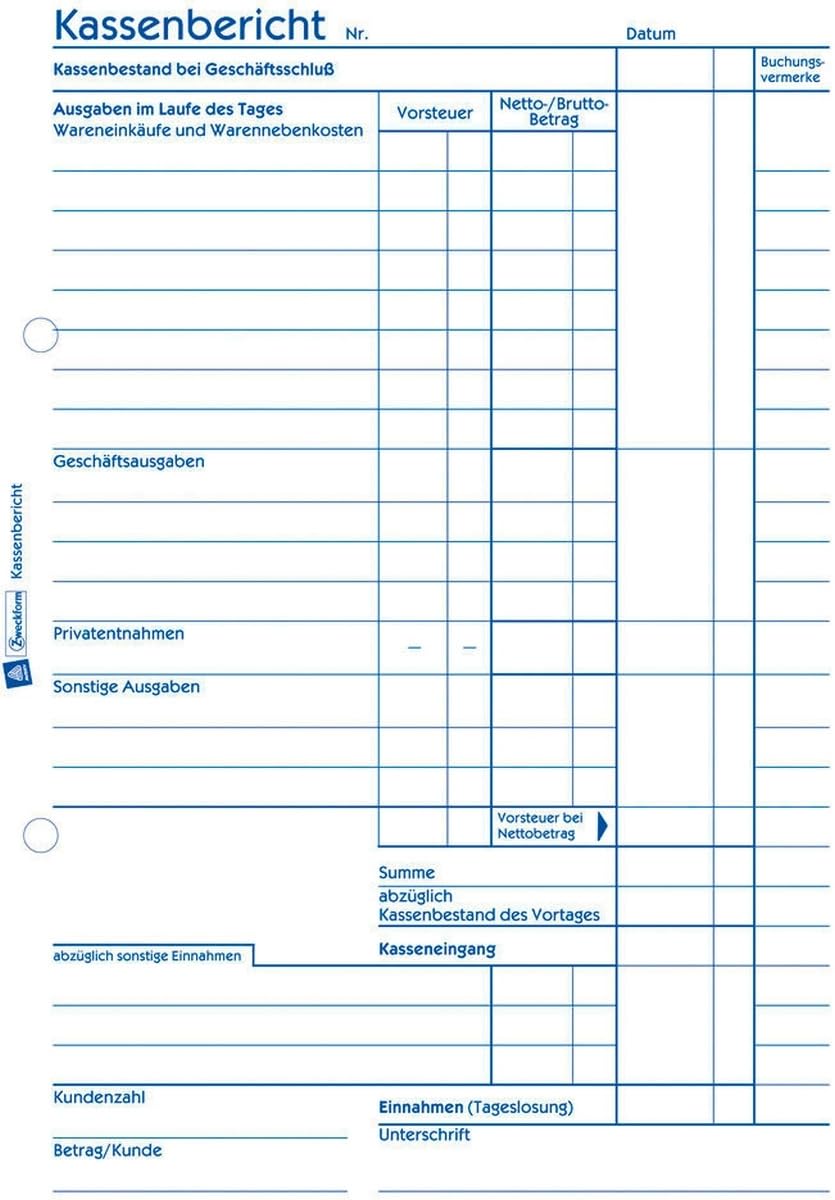 AVERY Zweckform 10 x Formularbuch Kassenbericht A5 VE=50 Blatt mit Ausfüllhilfe
