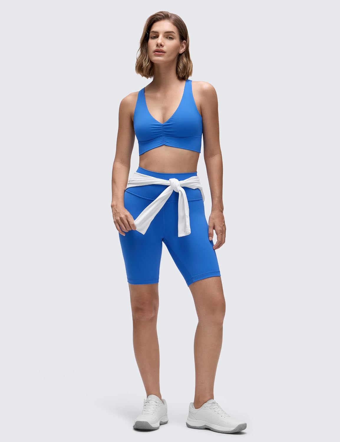 CRZ YOGA Butterluxe Ruched Longline Sports Bras for Women - V Neck Padded Yoga Tank Wide Straps Cross Back Crop Tops - Image 3