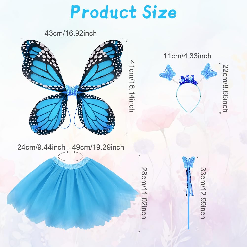 AYBUY Kids Butterfly Wings Costume, Include Fairy Wings Tutu Magic Wand & Headband, Costume Butterfly Dress Up for Girls Fancy Dress Christmas Halloween Party Cosplay,Blue - Image 2