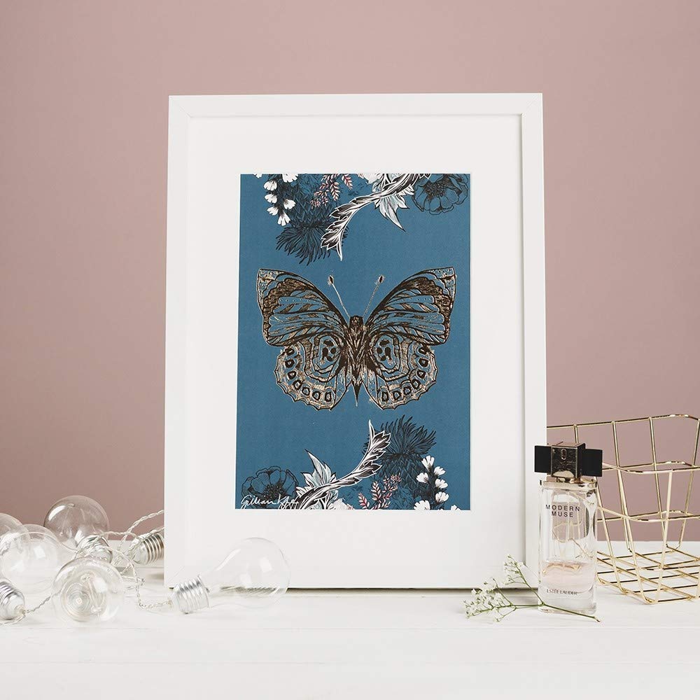 Impression encadrée A4 Papillon en Feuille d'or d'art chic en bois et verre