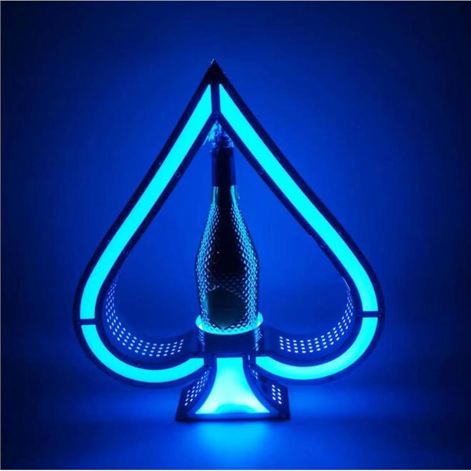 Espositore per bottiglie di liquore illuminato a LED, asso di picche, champagne, bottiglie di champagne, fiocchi, espositori per bar, hotel, discoteca, feste private, feste a LED