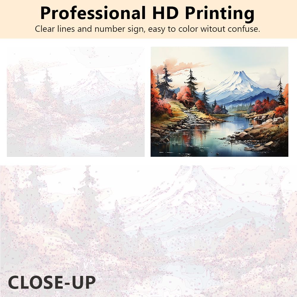TUMOVO Japan Mt. Fuji Landscape Paint by Numbers for Adults Beginner Watercolor Painting Paint by Number Kits DIY Acrylic Painting for Adults Paint by Number Paint by Number Arts Craft, 16 x20 Inch