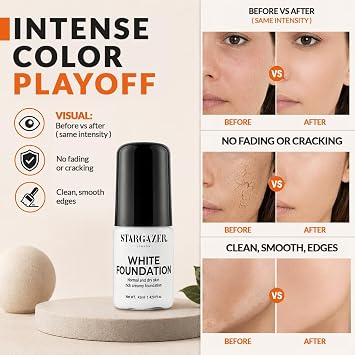 Stargazer Liquid Foundation - White | Full Coverage Face Makeup | Smooth Blendable Formula | Even Matte Finish | Lightweight Long Lasting Wear