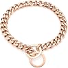 Rose Gold Chain Collars for Big Medium Small Dogs,Width 11MM15MM19MM Cuban Link Chain Stainless Steel Metal Slip Collars, Chew Proof, Walking Training Dog Collars 15mm, 12inches