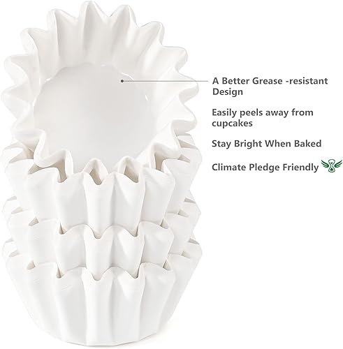 Miniatura 3 de Caperci Forros de mini cupcakes blancos resistentes, 200 unidades, resistentes a la grasa, tazas de papel para hornear muffins, inodoro, no necesita