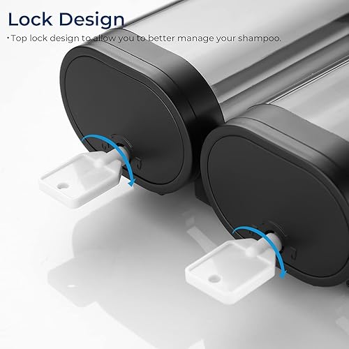 Miniatura 7 de pollock Dispensador de champú y acondicionador, dispensador de ducha de 2 cámaras, sin taladro, dispensador de champú para ducha, champú montado en