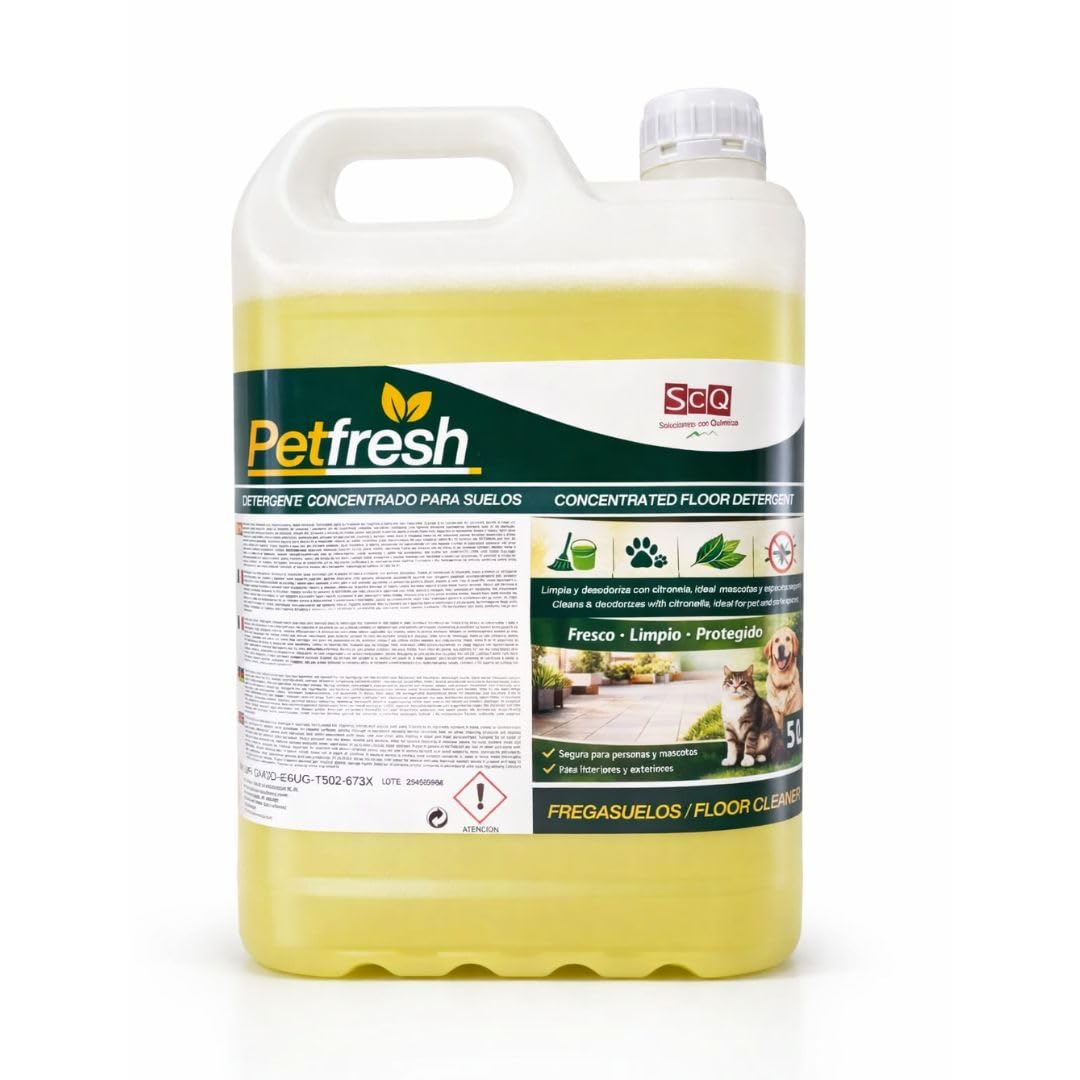 Fregasuelos Mascotas Detergente Elimina olores con Citronela | Concentrado | Poco Agradable para Mosquitos e Insectos | Aroma Fresco | Elimina Olores de Perros y Gatos (1L) (5l)