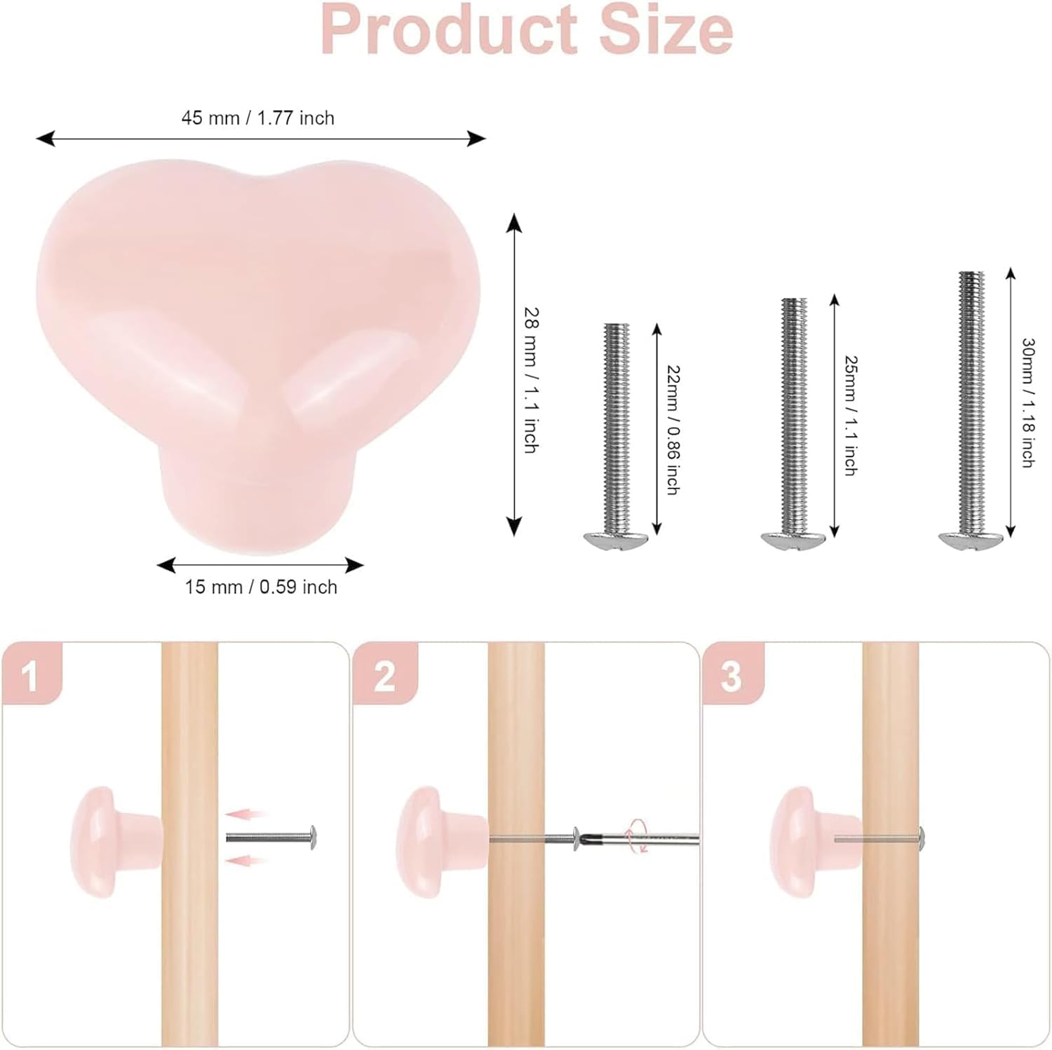 4X Cute Dresser Knobs Ceramic Cabinet Knobs Pink Drawer Knobs Heart Love-Shape Door Pull Knob Cabinet Closet Ceramic Drawer Cupboard Kitchen Kids Girls Children Bedroom Wardrobe (Pale Pink)