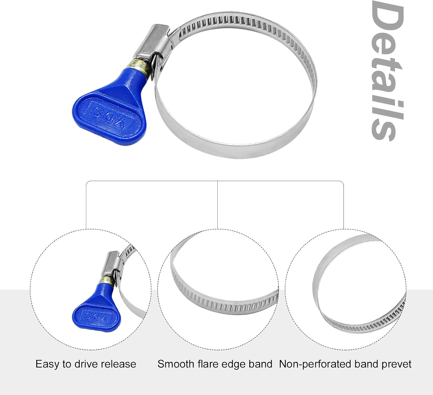 10-Pack Stainless Steel Hose Clamp, Thumb Screw Key-Type Adjustable Hose Clamp, 32-50 mm (1-1/4" to 2"), 9mm Bandwidth for Plumbing Automotive