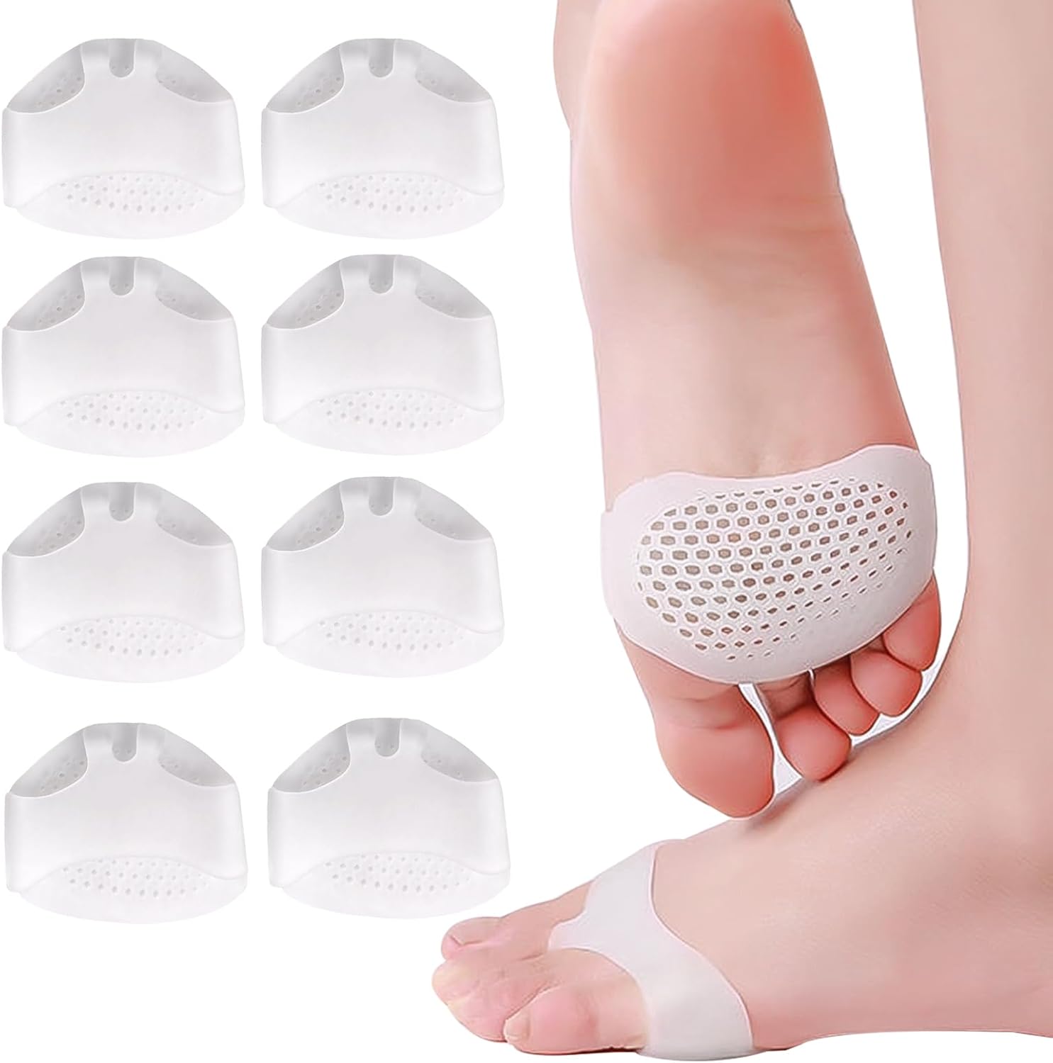 Reusable Foot Gel Pads 8 PCS Breathable Forefoot Ball of Foot Cushions