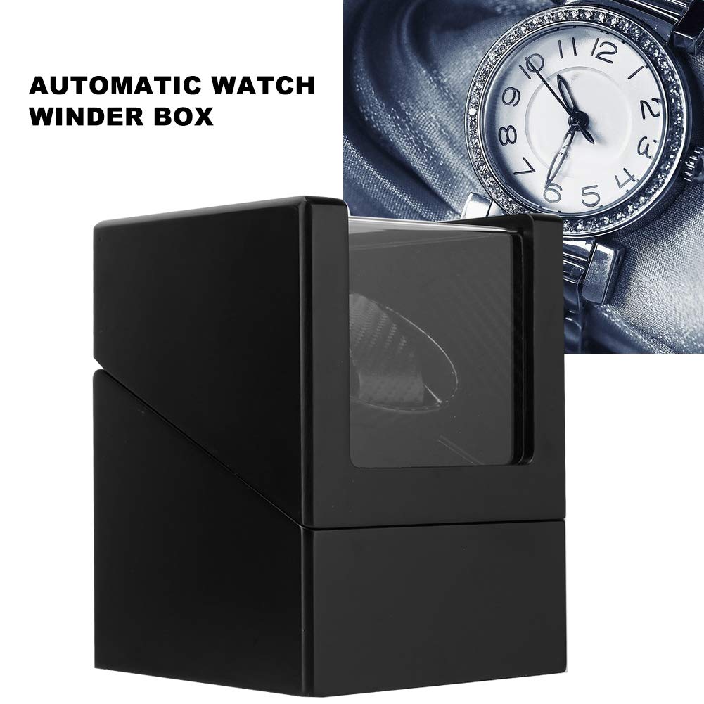 Automatischer Uhrenbeweger, geräuschisolierende Kohlefaser-Uhrenbox PU-Leder für Armbanduhr für Damen und Herren Mechanische Uhr 100-240V(Mich)