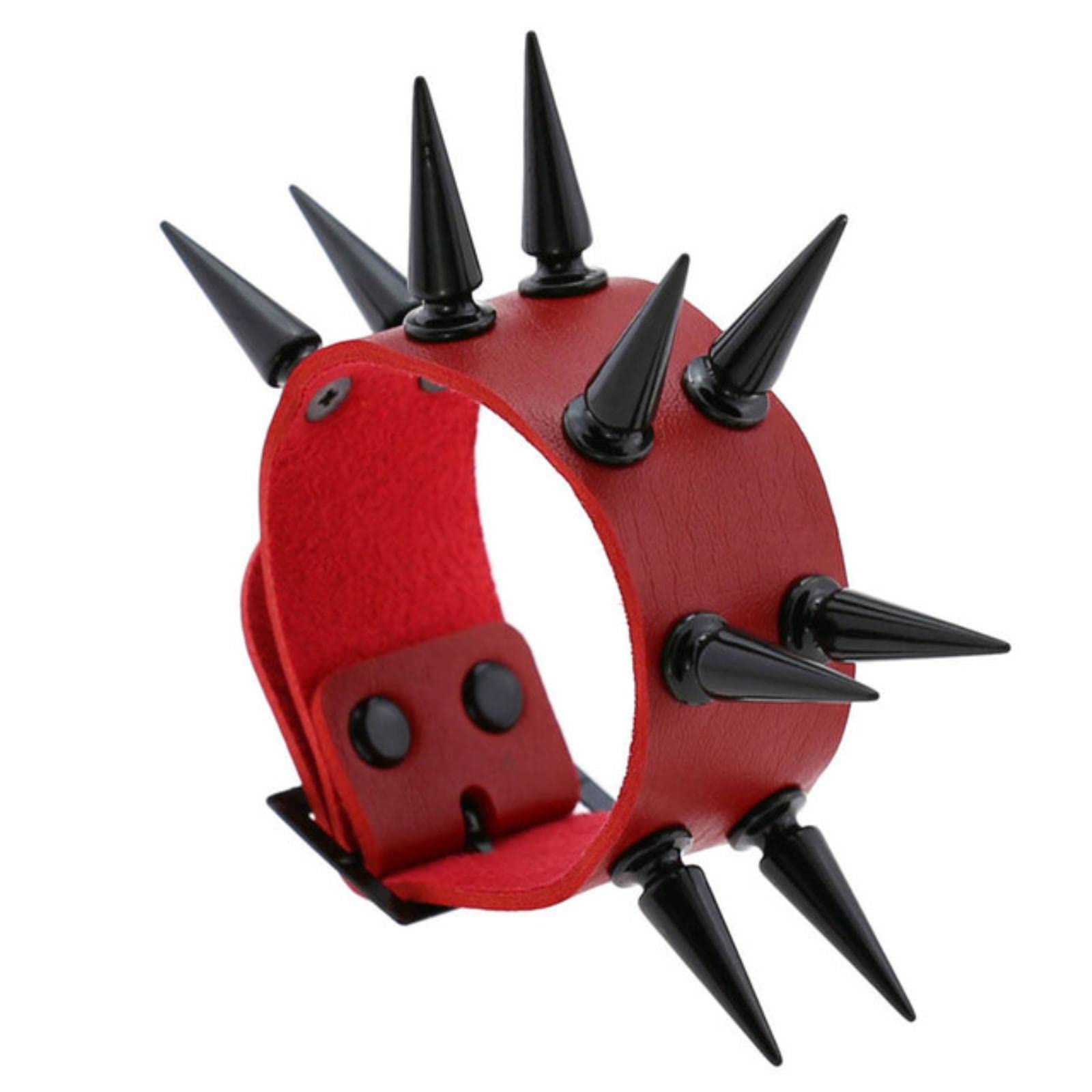 Cabule Women's Red Black Bracelets For Punk Goth Pink Pu Leather Bracelets Cuff Bangles Studded Halloween Wristband Party Jewelry