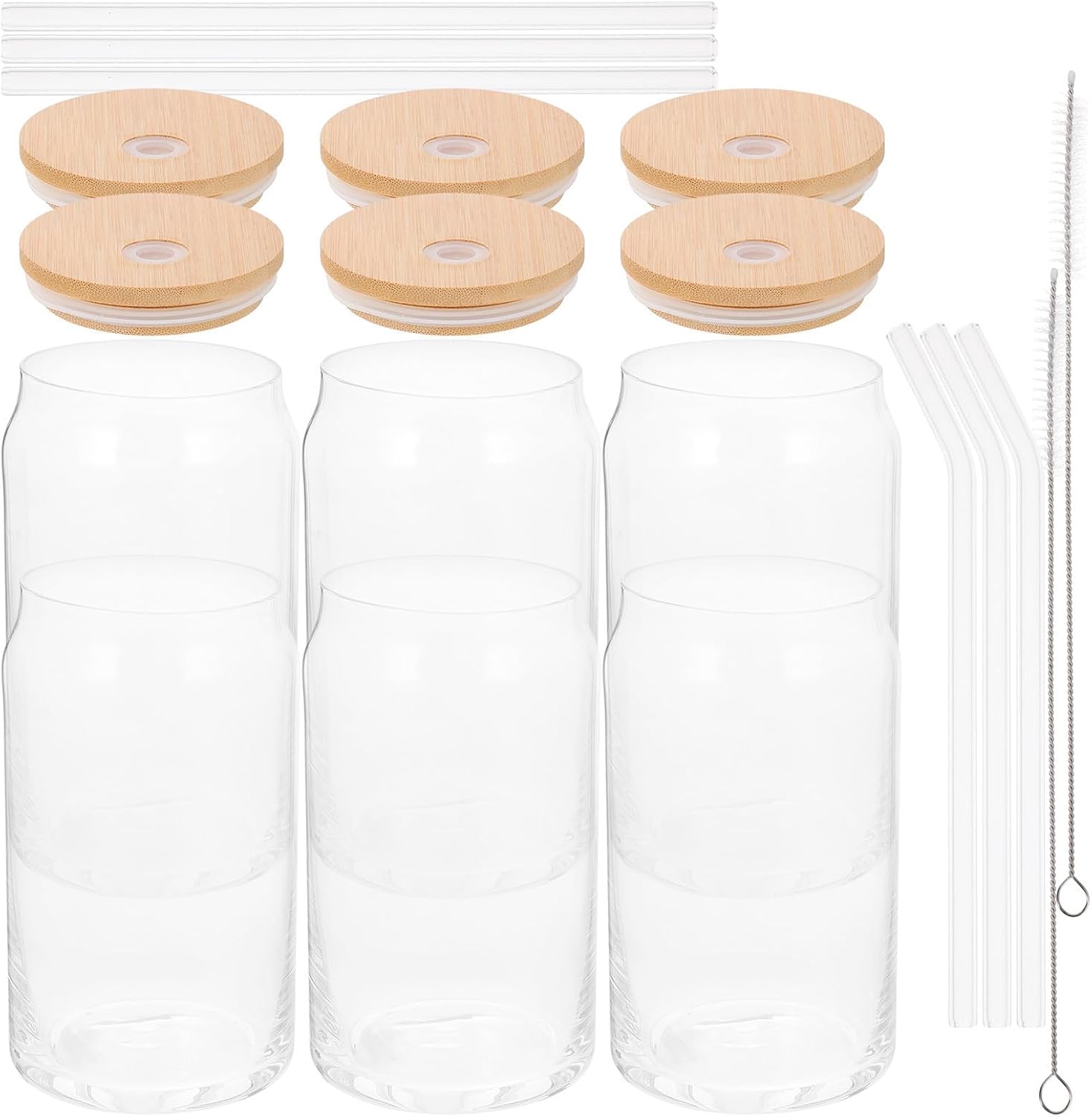 Cup Dustproof 16oz Drinking Wood Straw Lid and Glass Set, with Flat Bottom to Tumblers, Easy Clean Water Bottle for Home and Restaurants