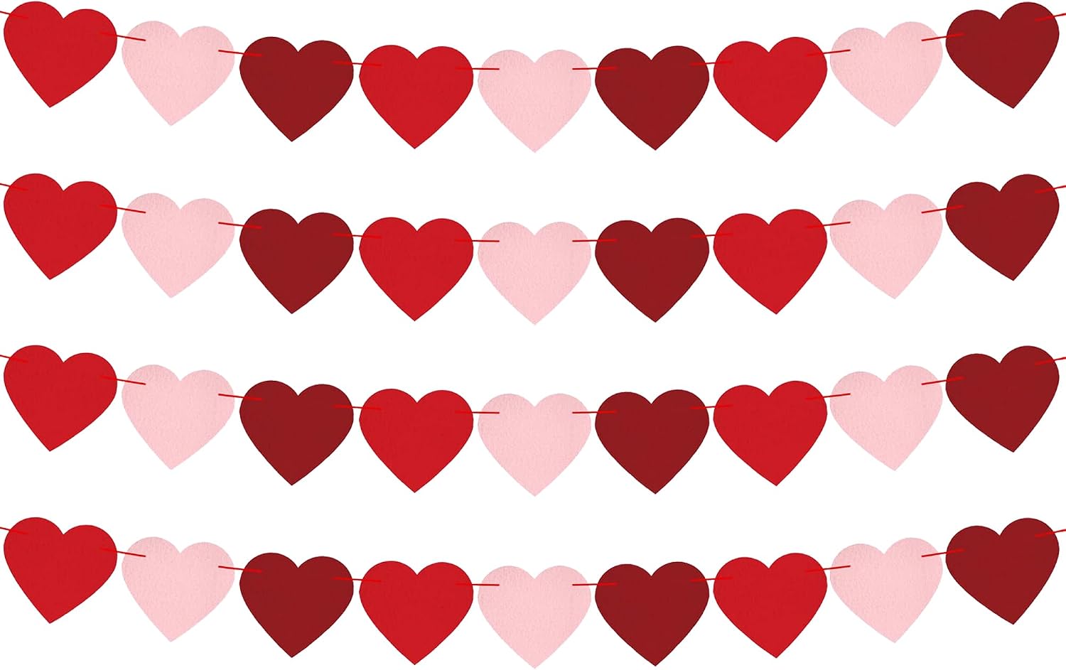 Valentines Day Decor Red Pink Heart Garland - 36 Pcs Pre-Assembled Felt Red Rose Pink Heart Shaped Banner for Valentines Day Decor Galentines Day Decorations Engagement Wedding Birthday Party Supplies