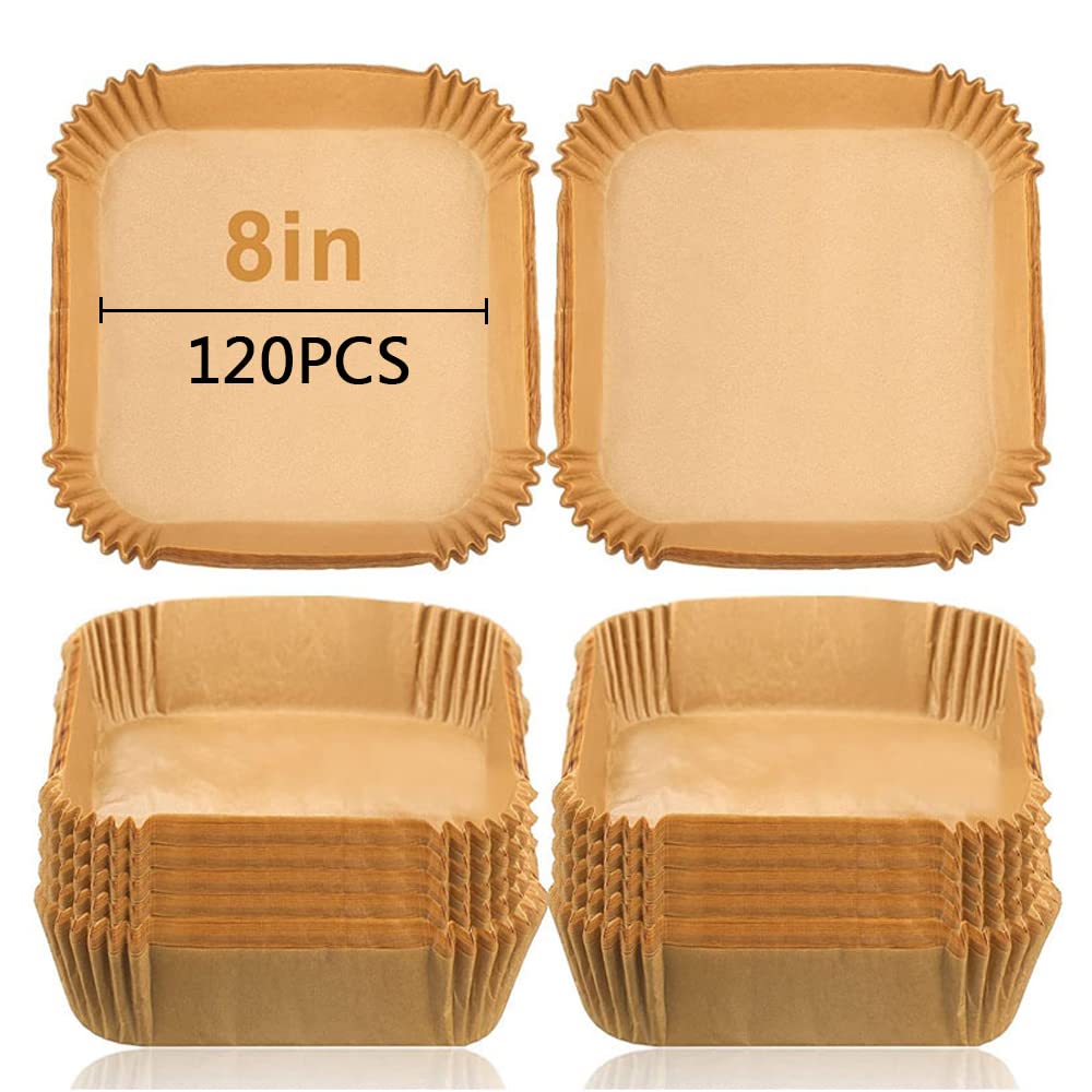 ANQIA8 Inch Non-Stick Square Air Fryer Parchment Paper Liner 120Pcs for 5-9QT Air Fryer, Disposable Oil-Proof Water-Proof Parchment Baking Paper for Air Fryer Microwave Oven