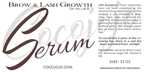 Miniatura 3 de Dr Joe Lab Argán, aceite de ricino negro, vitamina E para cejas y suero de pestañas Just Pure Cocojojo 32 oz