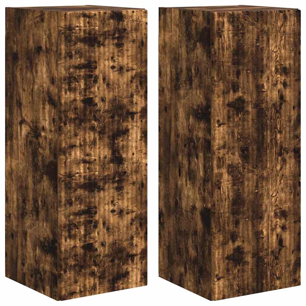Set 2 Mobili TV da Parete RovereFumé Legno Ingegnerizzato | Consolle sospesa salvaspazio per il soggiorno con ante a ribalta e ripiani interni per organizzare i dispositivi.