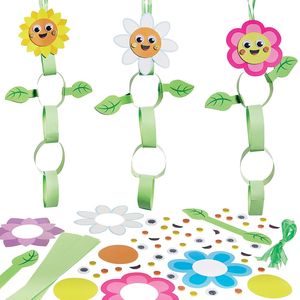 Baker Ross VC178 Flower Paper Chain Kits - Pack of 5, Flower Paper Chain Decoration Crafts