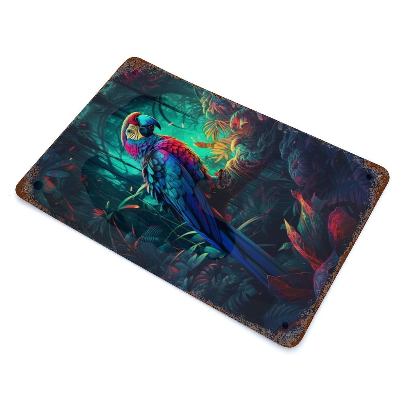 Rust Effect Psychedelic Jungle Weathered Tin Sign 11.8"x7.9", Novelty Wall Decor for Office, Studio And Wall Decor