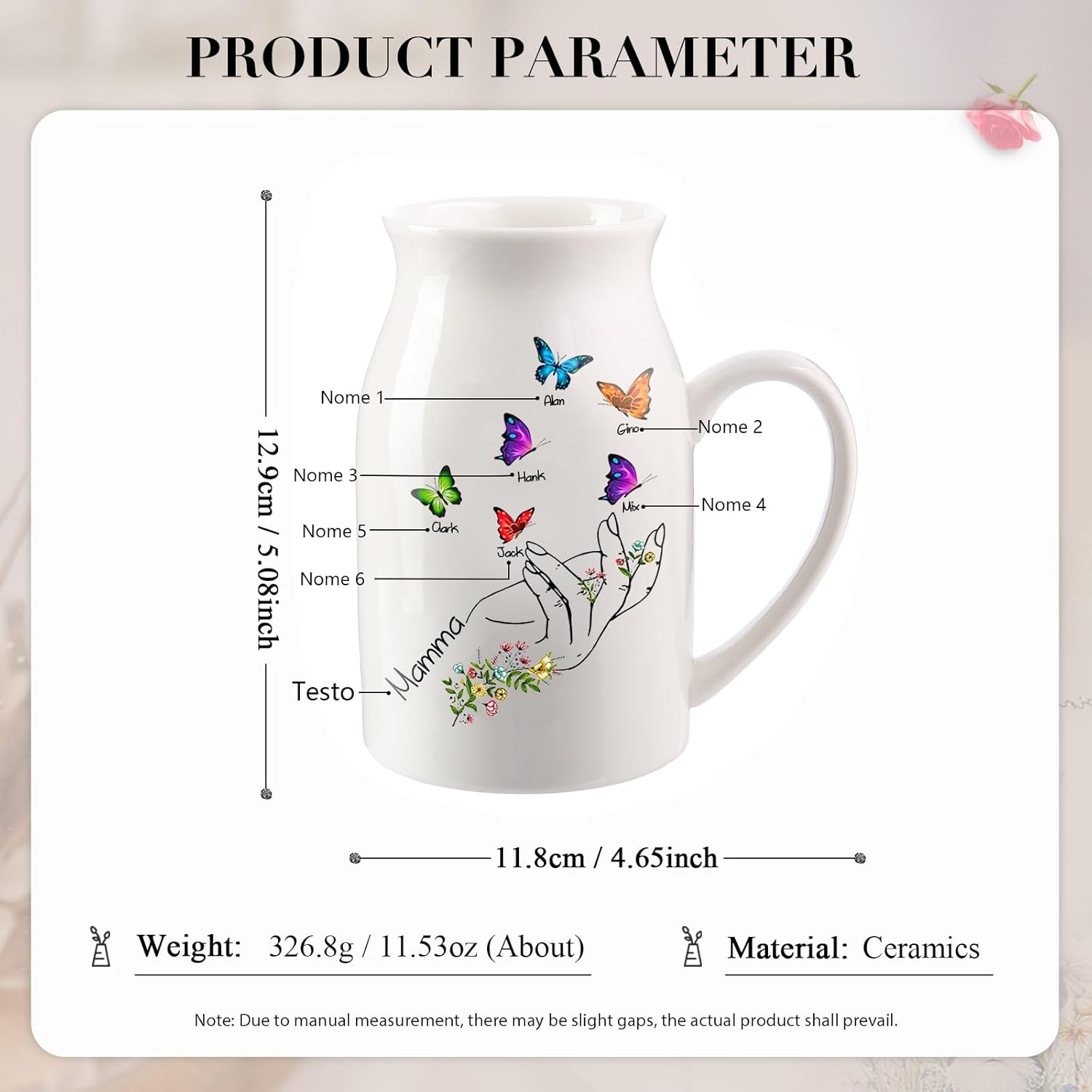 Personalized Gifts for Mom Mothers Day Flower Vase - Custom 2-8 Names & Text Flower Butterflies Vase Decoration Gifts for Grandma Wife