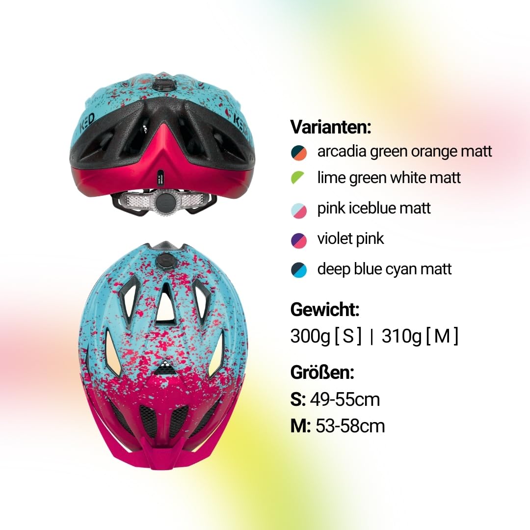 KED Kids Youth Street Jr. Pro Casque de vélo, Rose, Bleu glacé Mat, Taille M (53-58 cm)