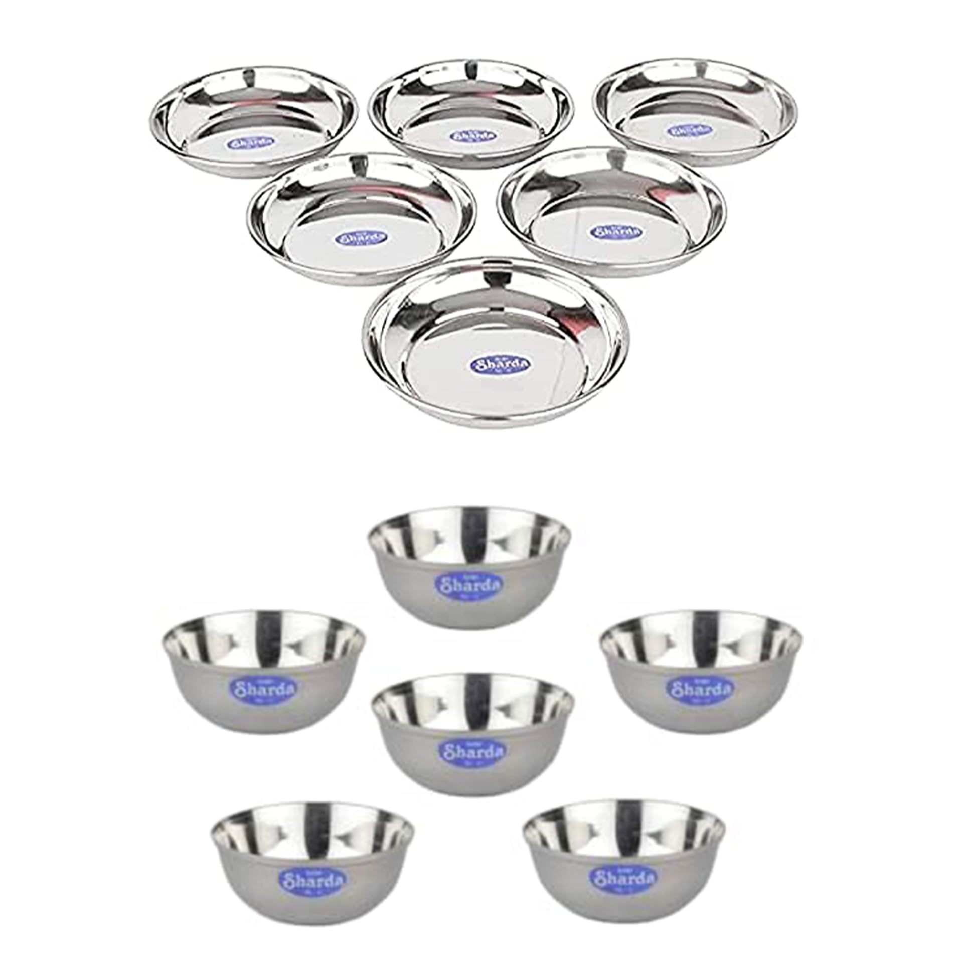 Sharda Metals Set Of 6 Bowls & 6 Plates, Stainless Steel | Serving Dessert Curry Soup Bowls Wati Vati Katori | Small Rice Side Dishes | Kitchen & Dining ,Solid, 200 milliliter (B07DBQ3PC5) Amazon Price History, Amazon Price Tracker