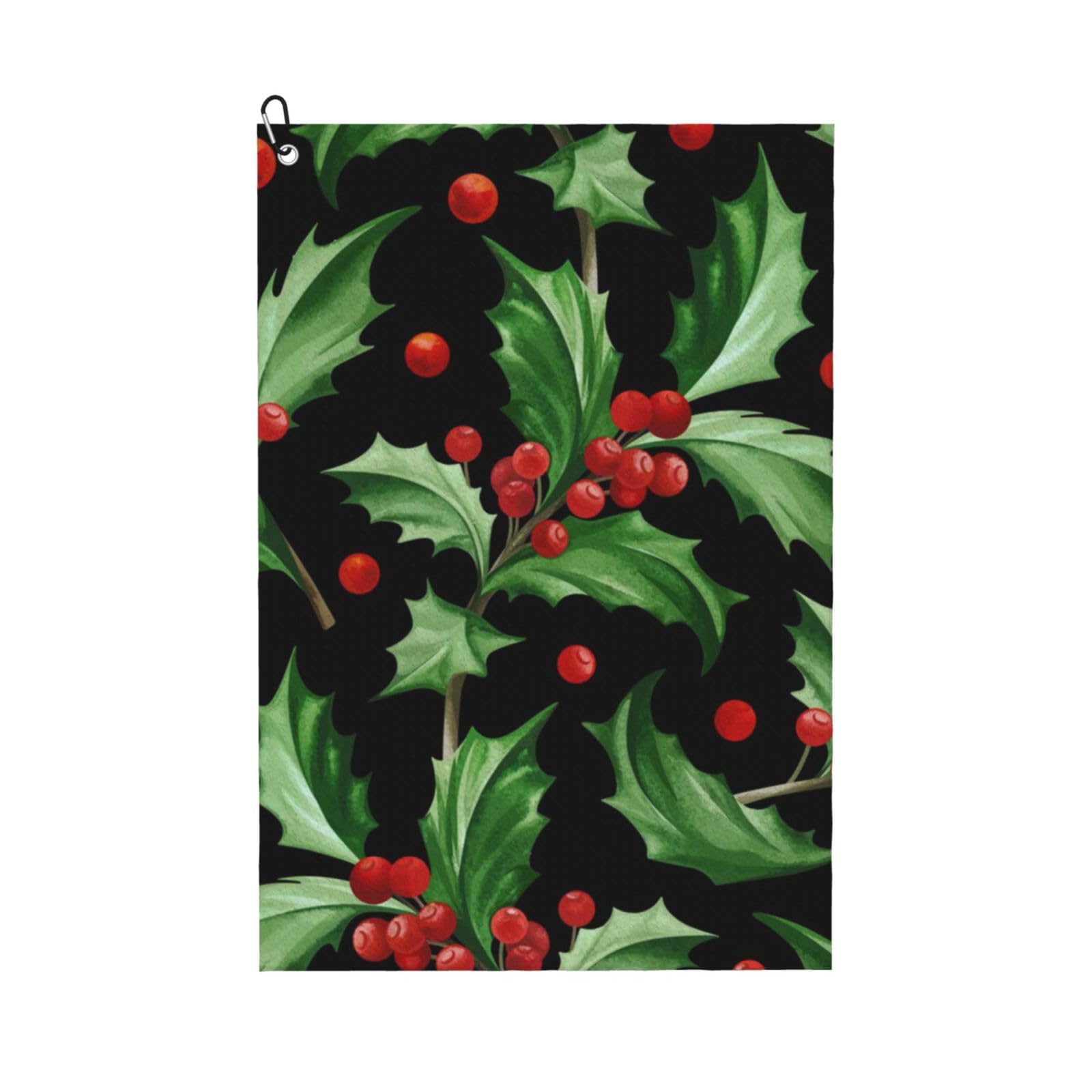 Hnnkloy Merry Christmas Holly, 16x24 in Portable Waffle Golf Towels with Carabiner Clip for Golf Bag