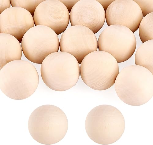 Miniatura 8 de Craftdady 90 bolas de madera redondas naturales sin terminar, bolas de madera dura sin terminar, esferas de madera decorativas, sin agujero, para