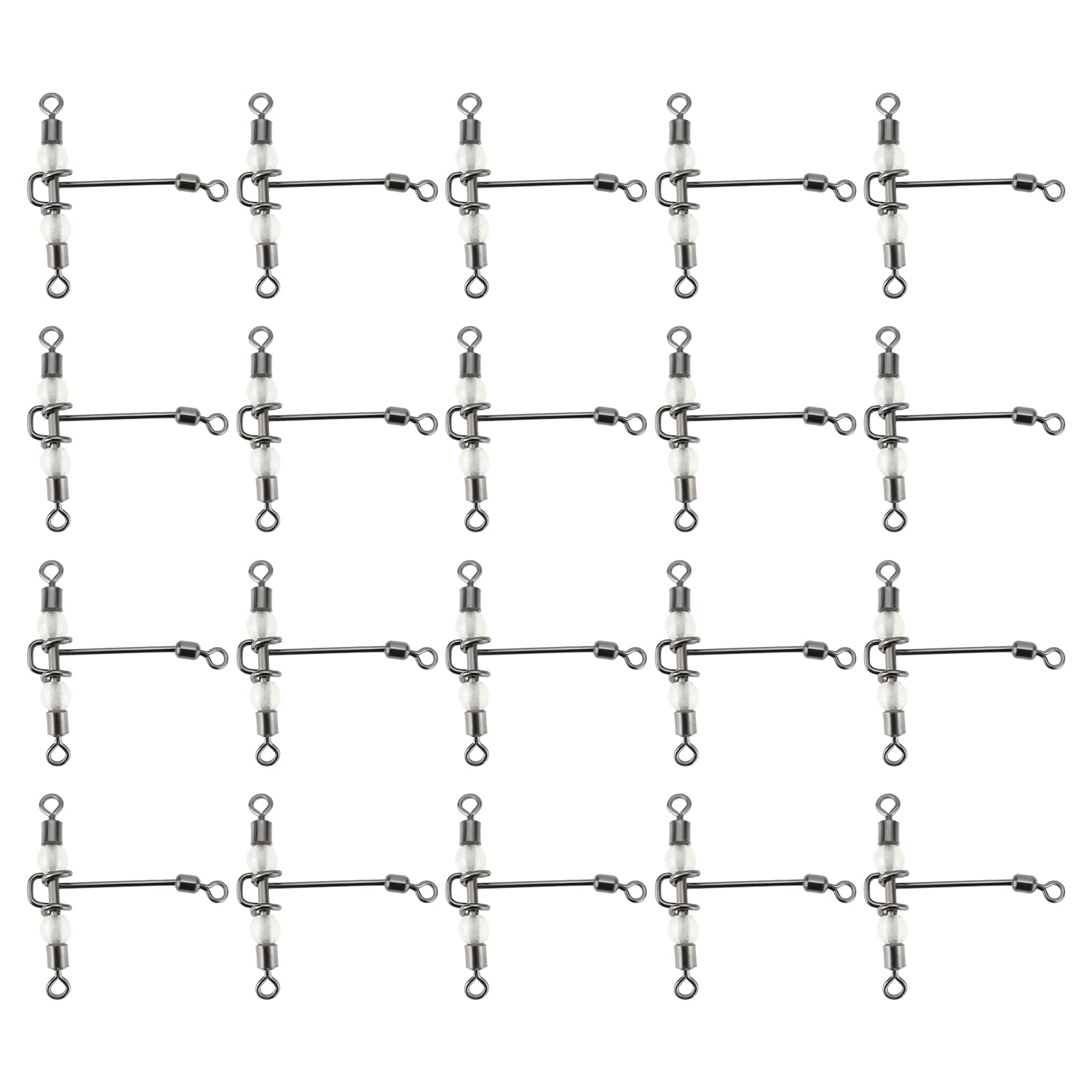 EMSea 20pcs 8x10# 22x21mm 28LBs Heavy Duty 3 Way Fishing Swivels Luminous Triple T-Barrel Cross Line Swivels with Pear Beads for Saltwater Freshwater Tackle
