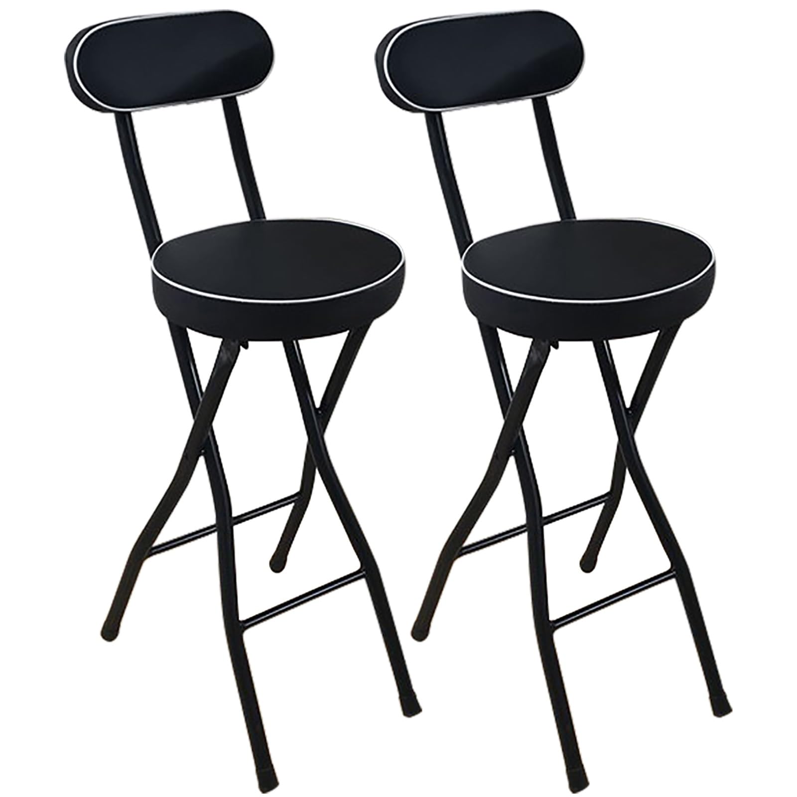 THAMBA Portable Folding Stool with Backrest, PU Foldable Stool Bar Stool Collapsible Stool for Dorm Kitchen Garden, 300 lbs Capacity (Color : Black-