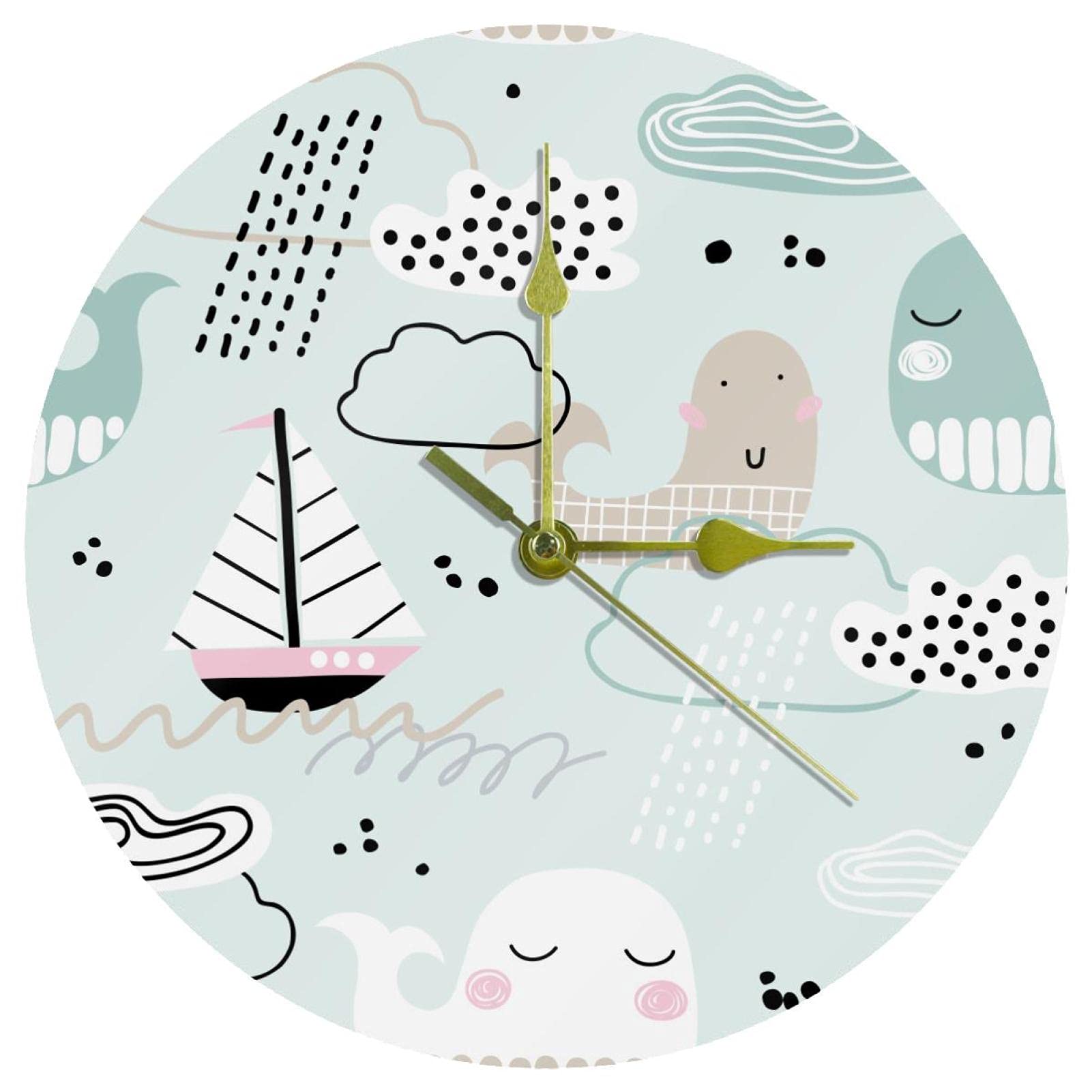 Horloge murale baleine en acrylique de 24 cm silencieuse pour chambre d'enfant