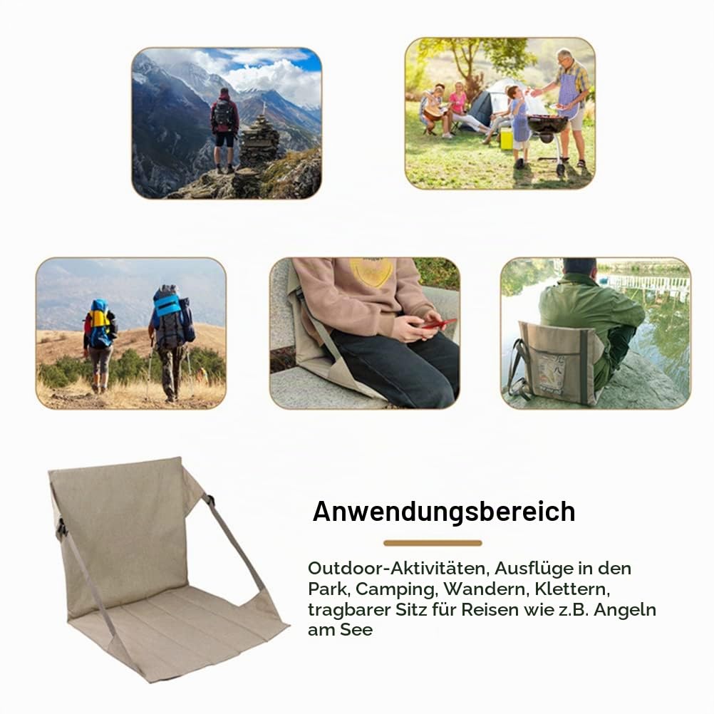 Bleacher Sitze mit Rückenlehne und Kissen, tragbares Stadion-Sitzkissen, größere Größe, zusammenklappbar, Outdoor-Sitzmatte Camping, Picknick, Trekking, Khaki